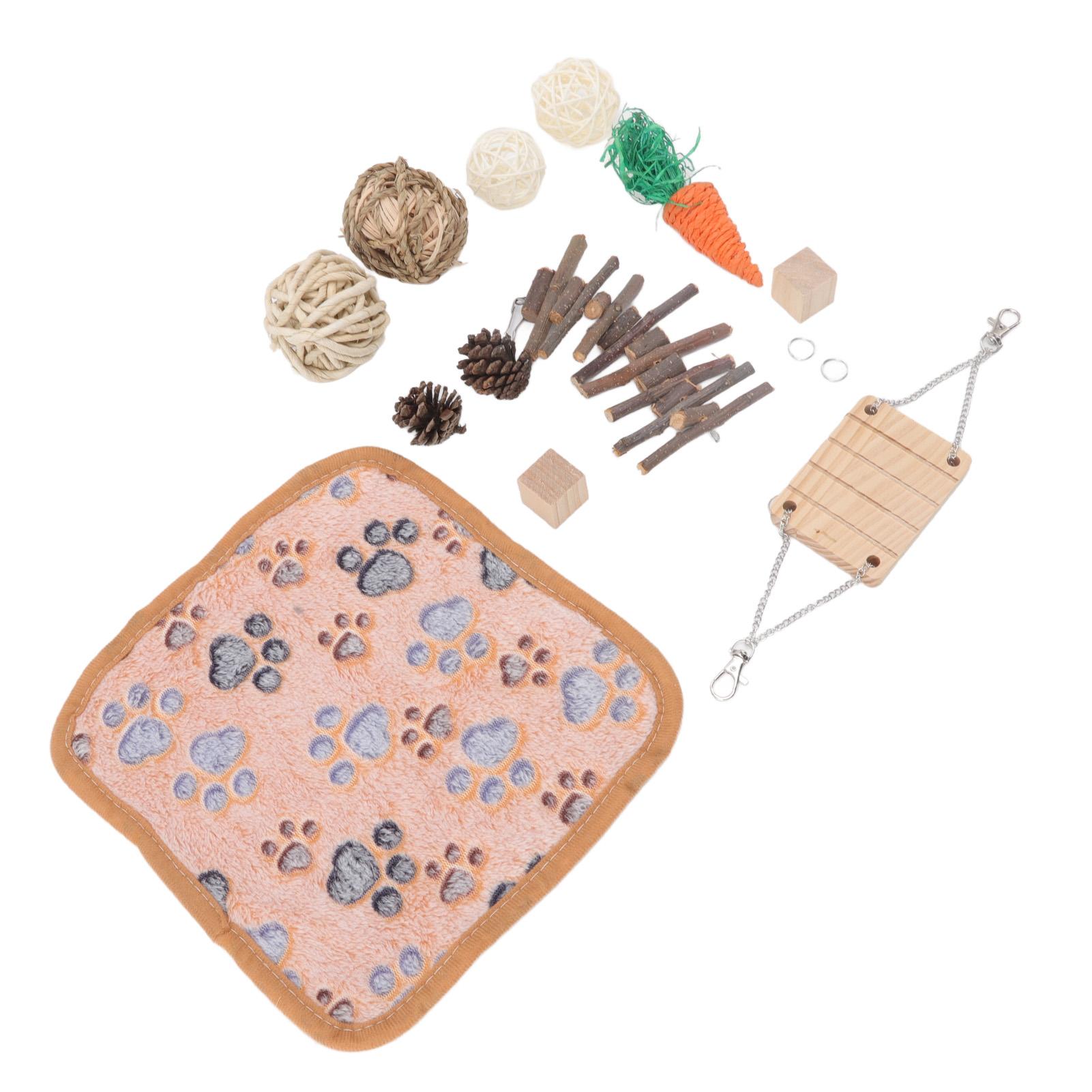 

12Pcs Hamster Toy Set Natural Safe Hand Woven Teeth Grinding Keep Healthy Wooden Hamster Toys and Accessories