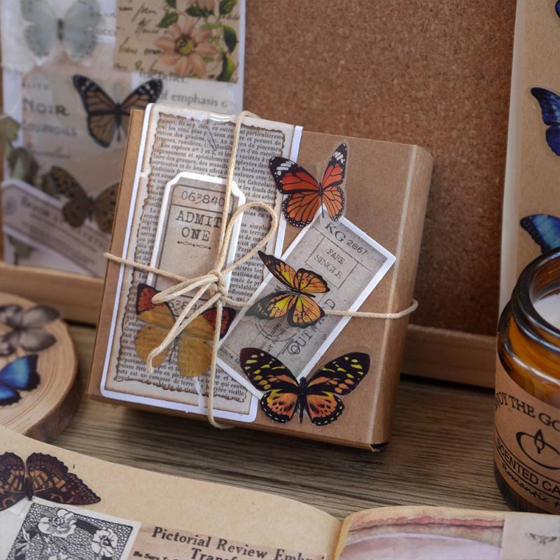 40pcs Vintage Style Butterflies Stickers Butterflies Series Waterproof Personalized Diy Decoration