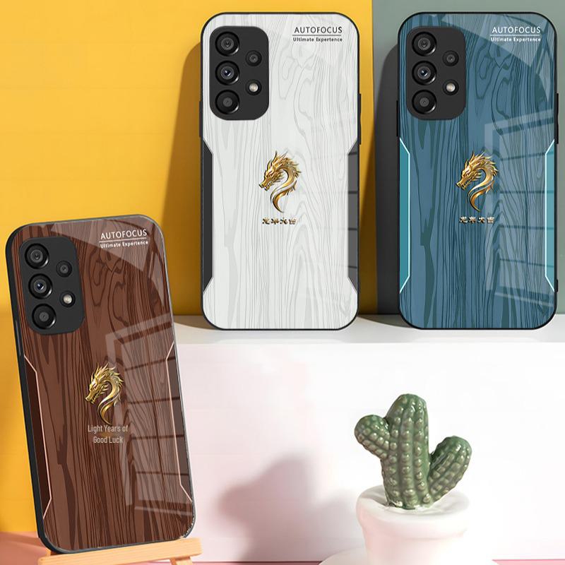 Année du Dragon Bonne Chance Samsung S8 S22 Verre Couverture Complète & Étui Anti-chute Style Chinois S8 S10