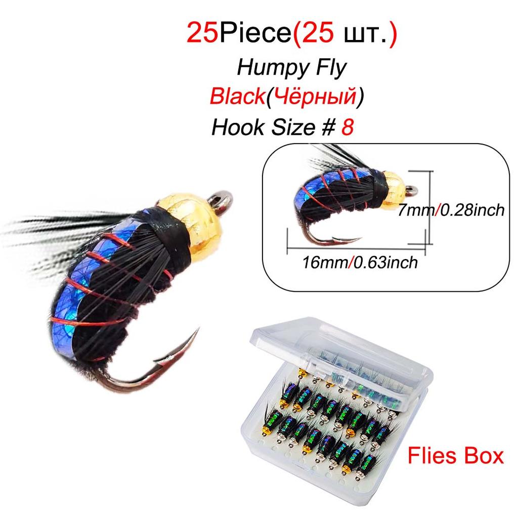 5/10/15/20/25 Teile/schachtel Angeln Köder #8 Schwarz Haken Helle Haut Material Bee Nymph spinner Trockene Fliege Insekt Köder Forelle Fly Fishing Fliegen