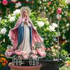 1pcs Traditional Style Virgin Mary 2D Acrylic Garden Courtyard Deco with Floral Floor Inserts - Home Meditatio Prayer Decoration