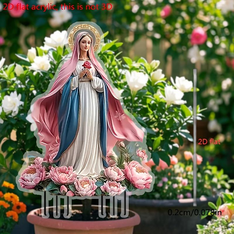 1pcs Traditional Style Virgin Mary 2D Acrylic Garden Courtyard Deco with Floral Floor Inserts - Home Meditatio Prayer Decoration