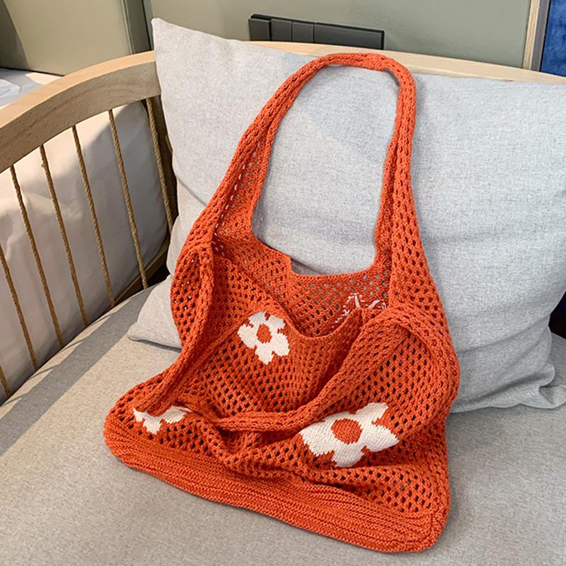 Nowa Prosta Retro Torba na Ramię Torebka dla Kobiet Moda Słodki Kwiat Ażurowa Torba Tote Duża Pojemność Damska Torba na Zakupy