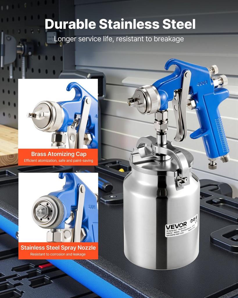 Siphon Feed Spray Gun, High Atomization Air Paint Spray Gun, 1000cc Automotive Paint Sprayer with 1.8 mm Nozzle, Adjustable Flow Rate & Air Volume for