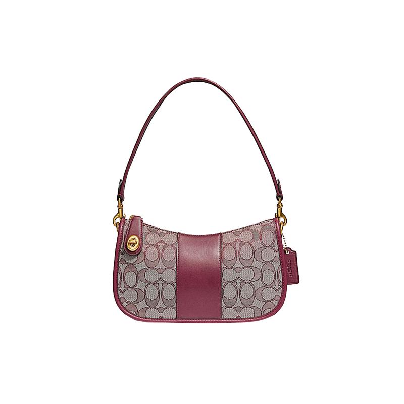

COACH Swinger 23 jacquard fabric with leather armpit bag mahjong bag shoulder bag crossbody bag women s style burgundy red brown presbyopia коричневий