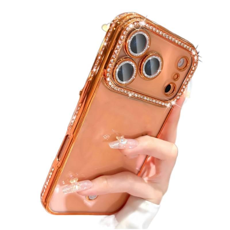 iPhone 17 Pro Max Rhinestone Lens Case: Drop-Proof, Electroplated Soft Shell, Transparent, Compatible with iPhone 14/13