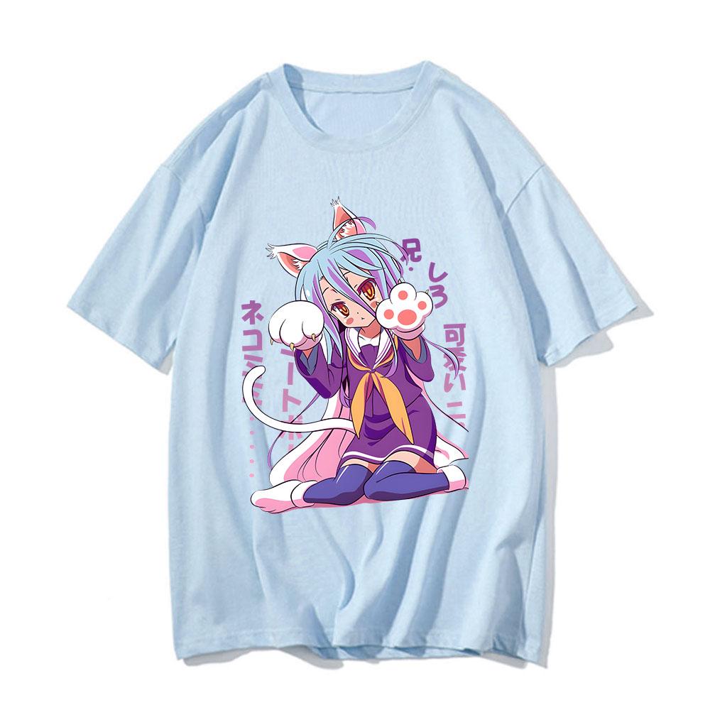 No Game No Life Shirts Manga/Comic 100% Cotton Short Sleeve T Shirts Female/Male Simple Painting Kawaii/Cute Four Seasons O-Neck