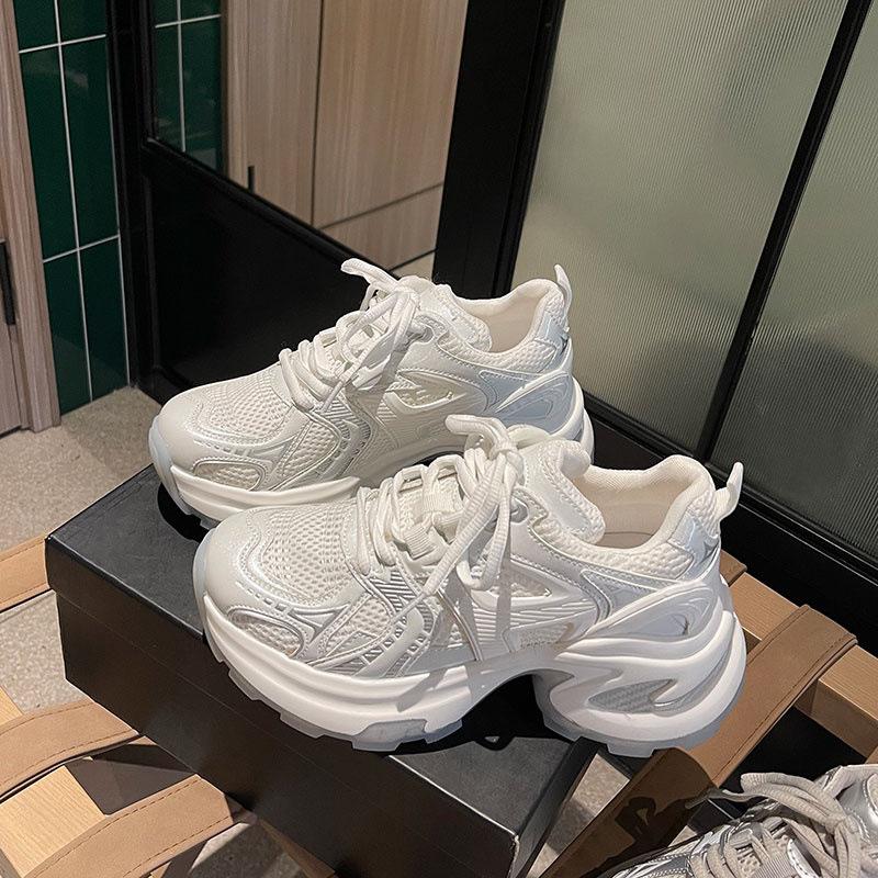 Silver platform dad shoes women's 2025 spring and autumn new small man height increase 5cm breathable mesh niche sports shoes