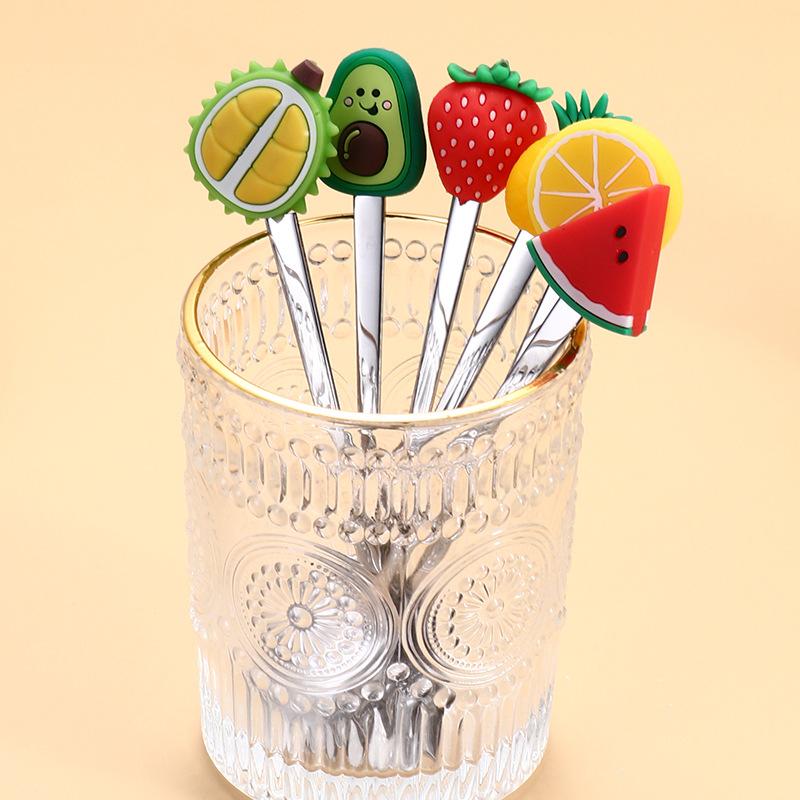 Stainless Steel Fruit Shaped Coffee Spoons Fruit Dessert Spoon Fork Candy Tea Spoon Drink Tableware Kitchen Supplies