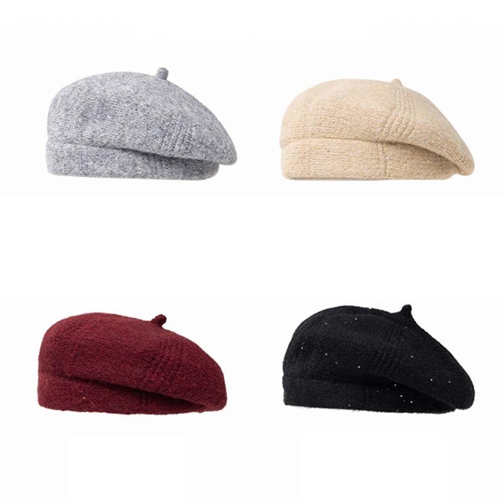 Soft Winter Woolen Beanie Elastic French Style Cap Plush Thermal Headwear Knit Beret Hat  Students
