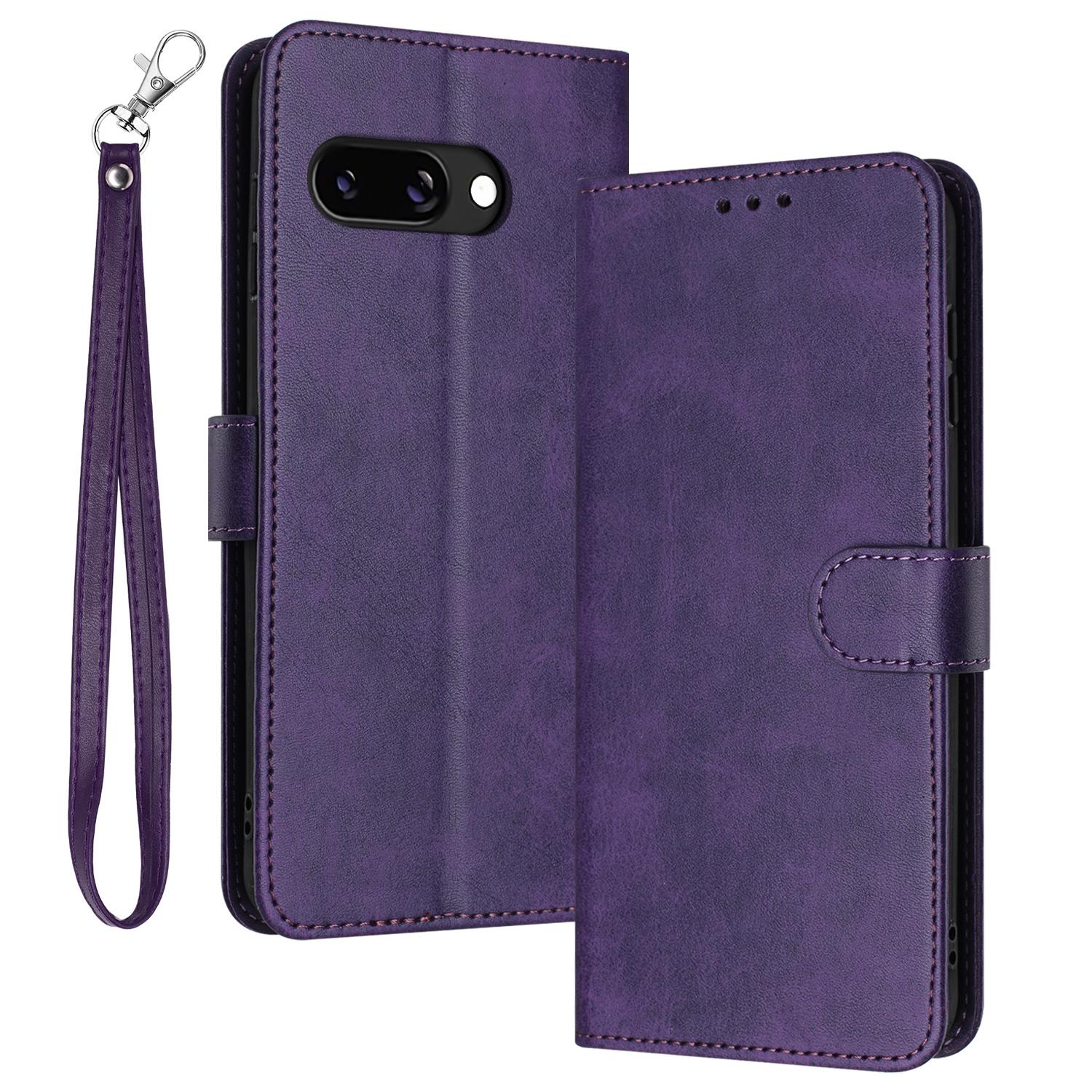

For Google Pixel 9a Case Flip Stand PU Leather Wallet Phone Cover Calf Texture Purple