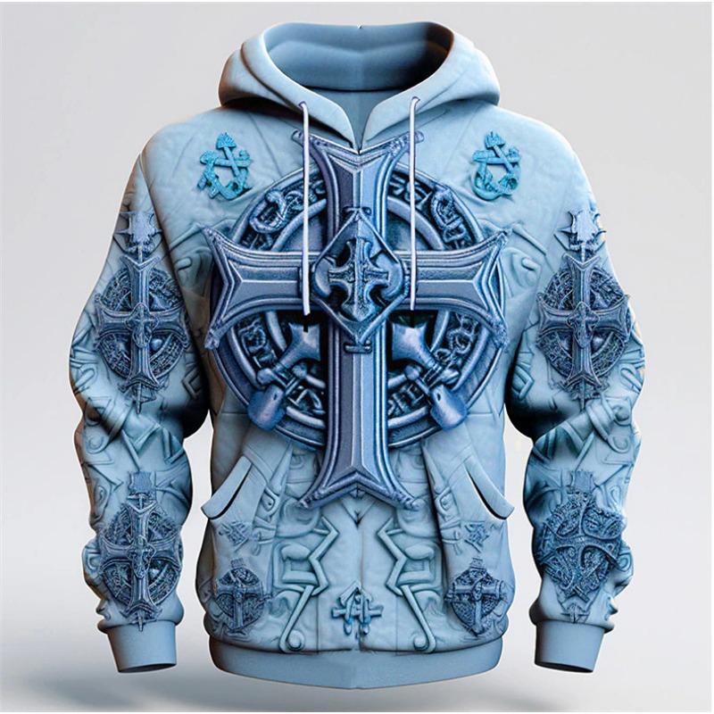 Kreuzmuster Herren Retro Hoodies Herbst Winter Langarm 3D Druck Street Man Kapuzenpullover 5XL Große Größe Lässiger Hoodie