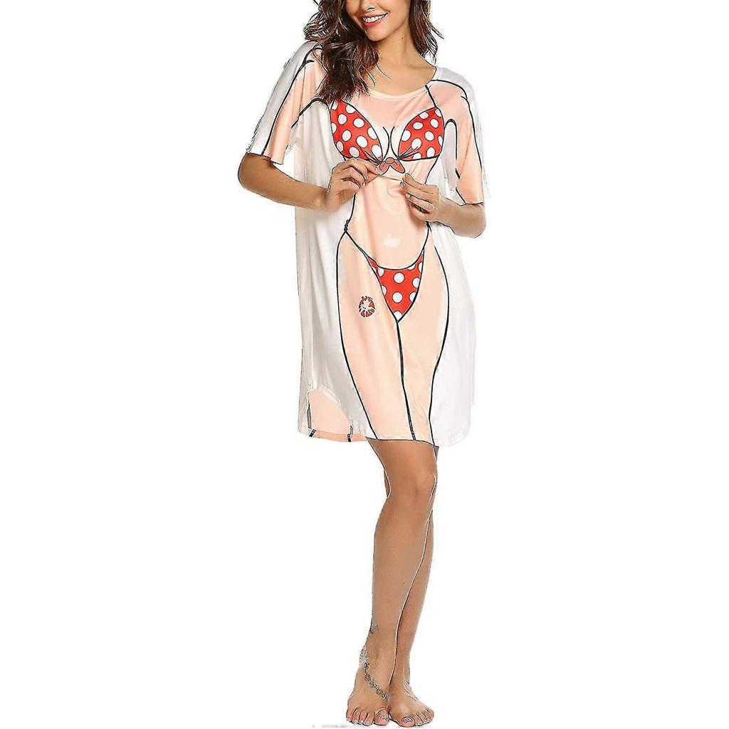 Damen Bikini Shirt Cover Up Kurzarm Niedlicher Bikini Print Cover-up Lockereres T-Shirt Kleid Lustige Kleidung