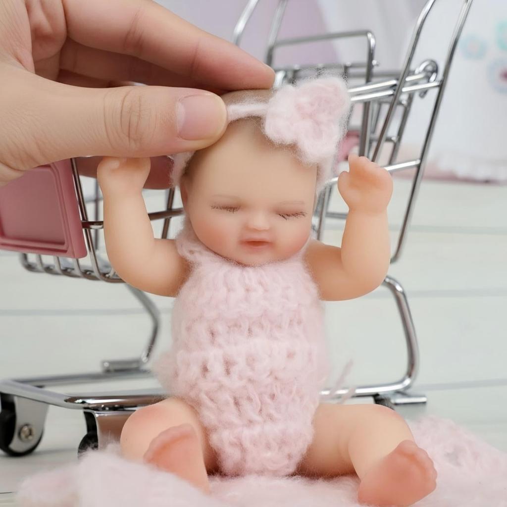 Cloveray 5-inch (12cm) Reborn Doll, Silicone, Full Body, Realistic Baby Doll, for Collection, Gift & Art (Pink)