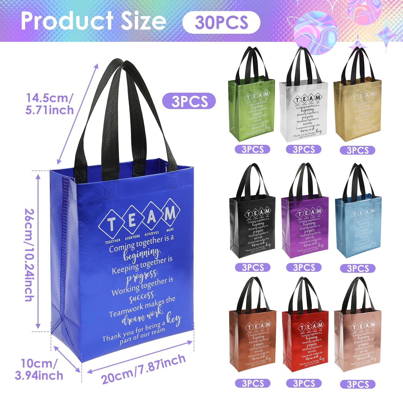 

30/60Pcs Team Appreciation Present Bag Nonwoven Waterproof Gift Bag with Handles 10 Colors Gift Packaging Handbags for Festivals 26x20x10cm