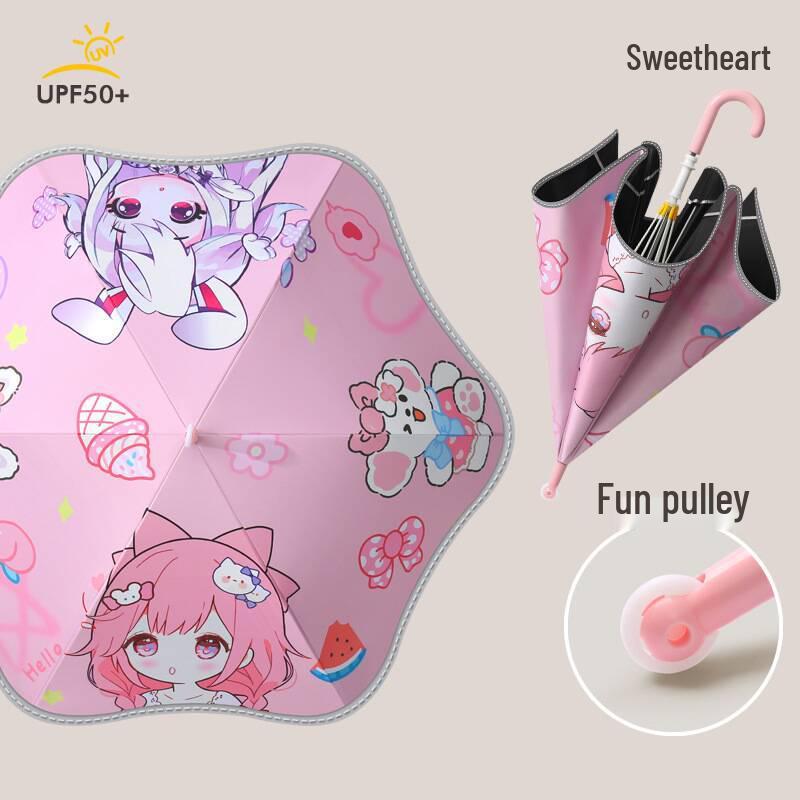 Children's Cartoon Umbrella: Round Corner, Anti-Stab Safety, Cute Long Handle, Lightweight for Kindergarten & Primary School Students.