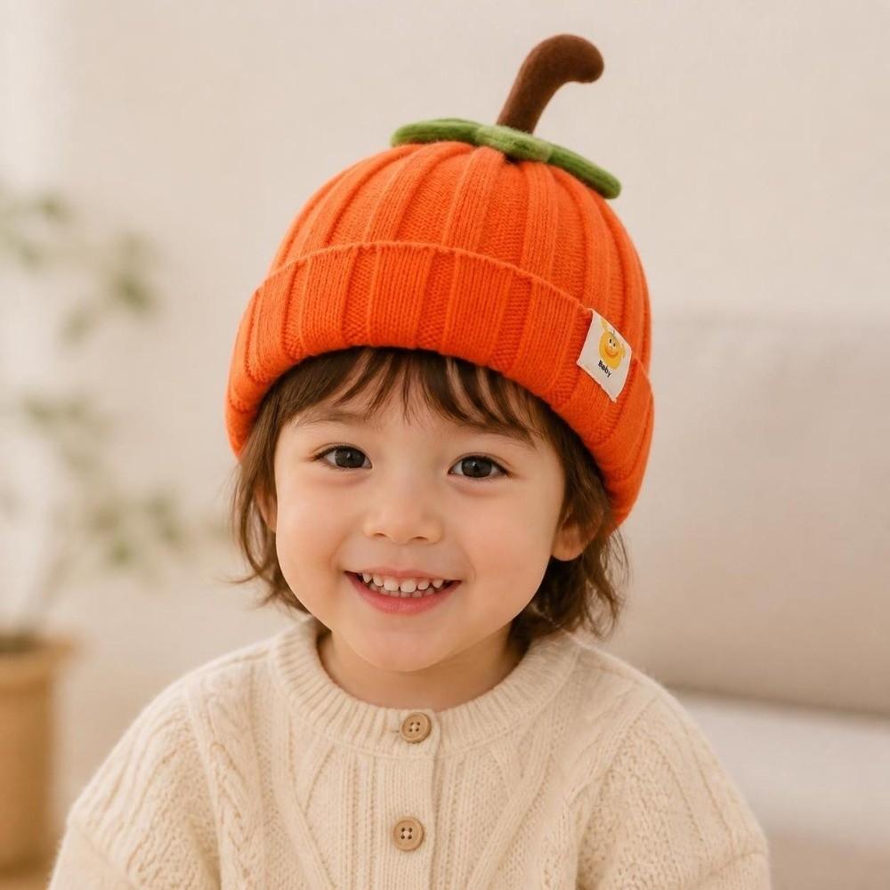 Diseño de Dibujos Animados Calabaza Gorro para Niños Pequeños Estilo con Puño Gorra para Bebé Nuevo Gorro de Punto para Bebé Unisex