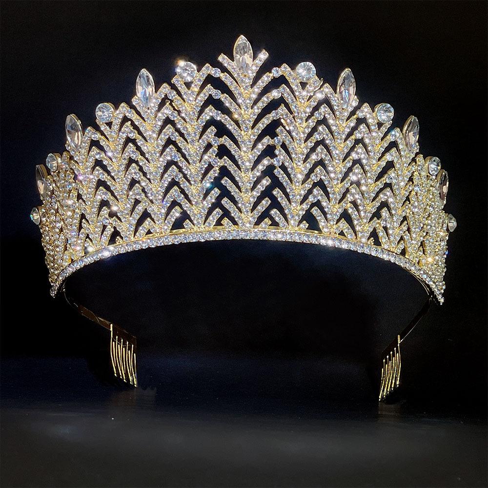 

Хрустальная Свадебная Тиара Свадебная Корона Основа из Сплава со Стразами Роскошные Свадебные Украшения для Волос Циркон Головные Уборы Невесты Аксессуары для Конкурса