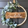 Autumn Floral Wooden Bead Wreath with Rabbit and Grass Accents for Door, Courtyard, or Wall Decoration