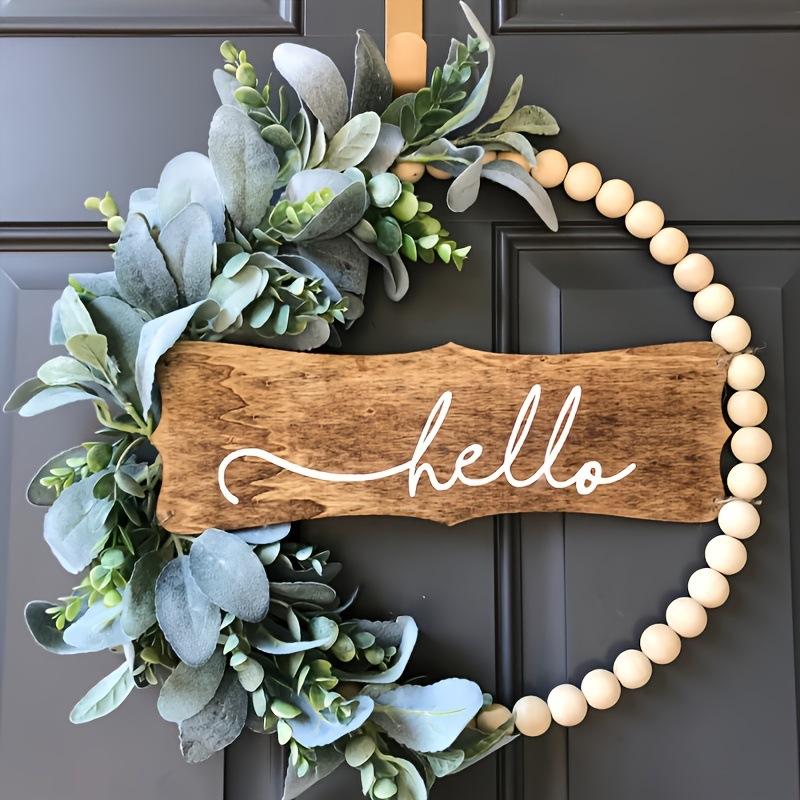 Autumn Floral Wooden Bead Wreath with Rabbit and Grass Accents for Door, Courtyard, or Wall Decoration