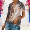 Women Plus Size Short Sleeve Shirt Abstract Geometric Print Button Down Casual Blouse Loose Fit Tops For Summer Daily Office Wear