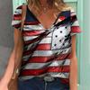 Summer American Flag USA 3D Print T-shirts Women Streetwear T Shirt Y2k Tops V-Neck Sports Tees Girl Oversized Harajuku Clothing