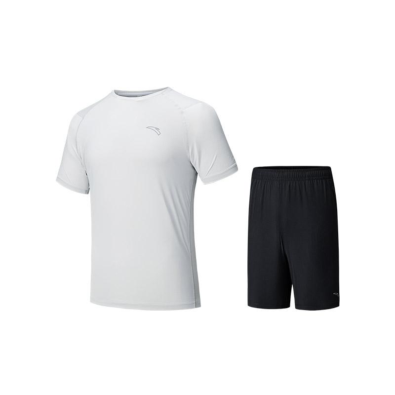

Anta Comfortable Simple Round Neck Pullover Short Sleeve Top Breathable Versatile Solid Color Mid Waist Shorts Casual Sports Set Men sets 952525203-3 S