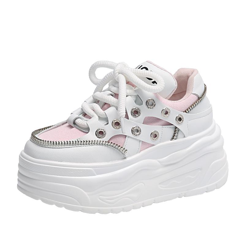 Fashion 8CM High Platform Sneakers Women Casual Leather Sport Shoes New Autumn Vulcanized Skateboard White Shoes Woman Chaussures Femme