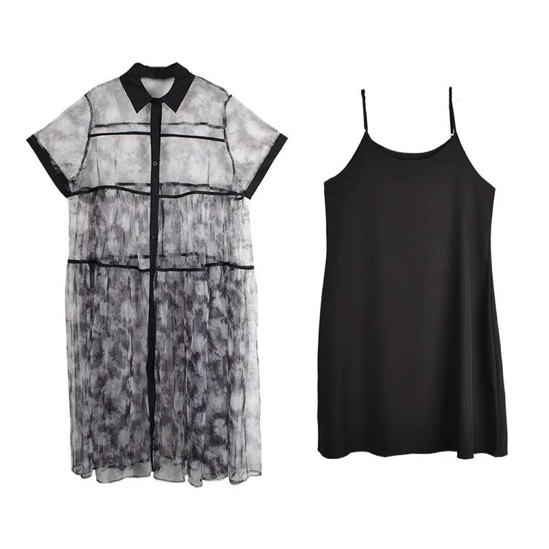 

XITAO Mesh Patchwork Print Shirt Dress ZMY1248 One Size чёрный