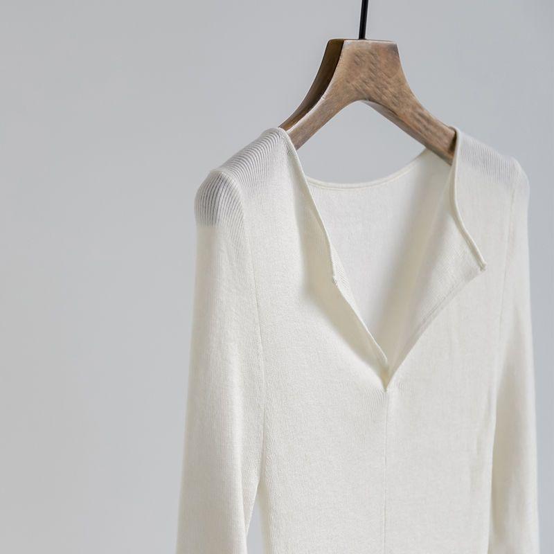 

Gentle Style V-neck Knit Base Layer Top for Women Thin Style Spring and Autumn Slim Fit Design-oriented Inner Sweater Top S білий