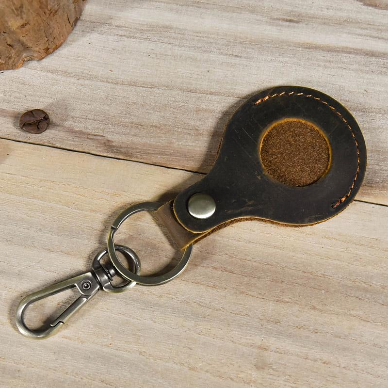 

Retro Genuine Leather Keychain Men Women Key Case Bag Key Rings Holder Car Key Bag Wallet Male Leather airtag keychain keyring