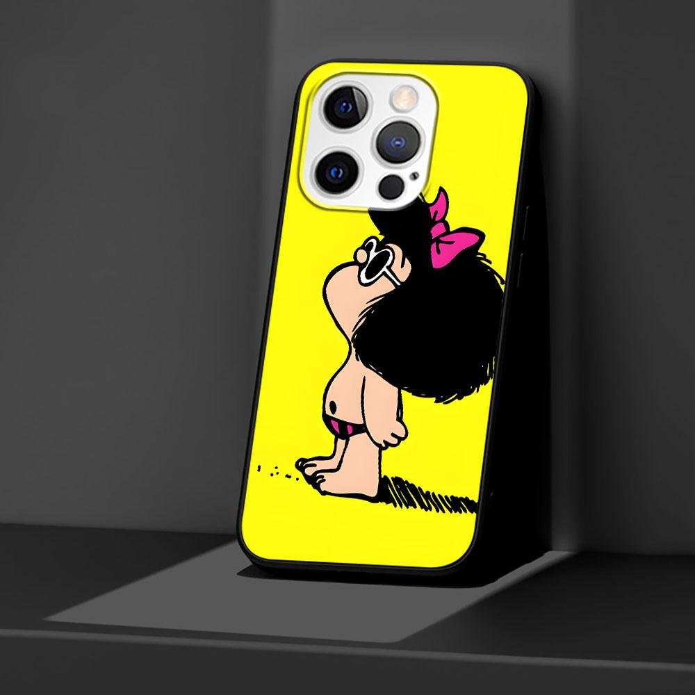 Cartoon Cute Mafalda Case for Apple iPhone 14 11 7 SE 2020 8 X XS 13 12 Mini XR 15 Pro Max Silicone Black Soft Phone Cover
