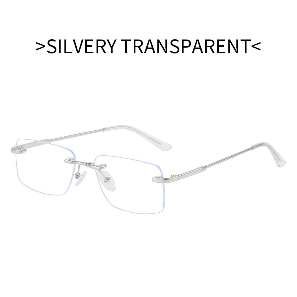

55-21 New ultra-light men s rectangular borderless anti-blue light reading glasses custom myopia prescription Anti blue light 0 серебряный