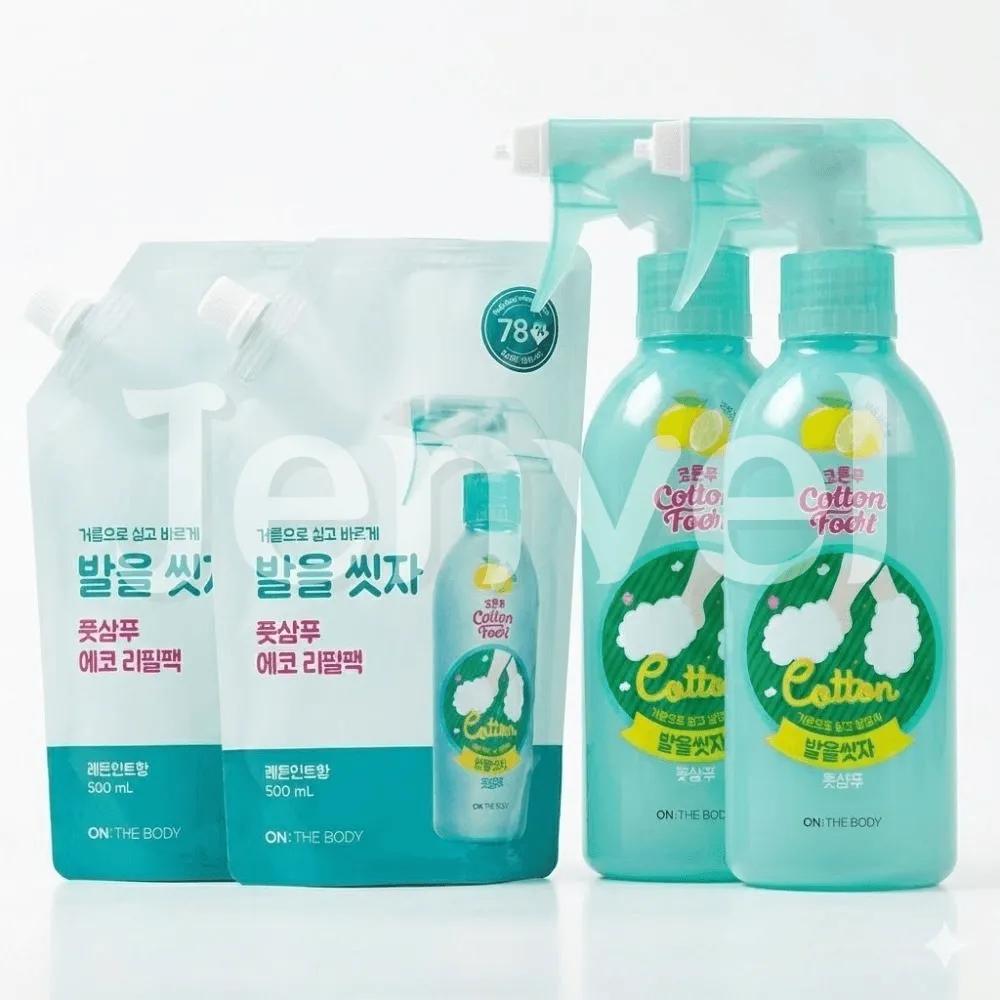 ON THE BODY Cotton Foot Let s Wash Our Feet Foot Shampoo Lemon 385ml x 2 + 500ml Refill x 2 Foot Shampoo 2 x 385ml bottles + 2 x 500ml refills