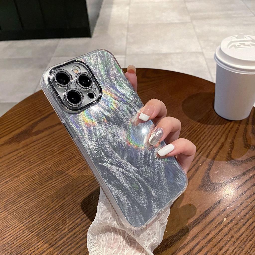 Spring and Summer Laser Feather Yarn Suitable for Iphone16 Flash Powder Lens Film Mobile Phone Case Apple 14/13pro12 Hard Shell