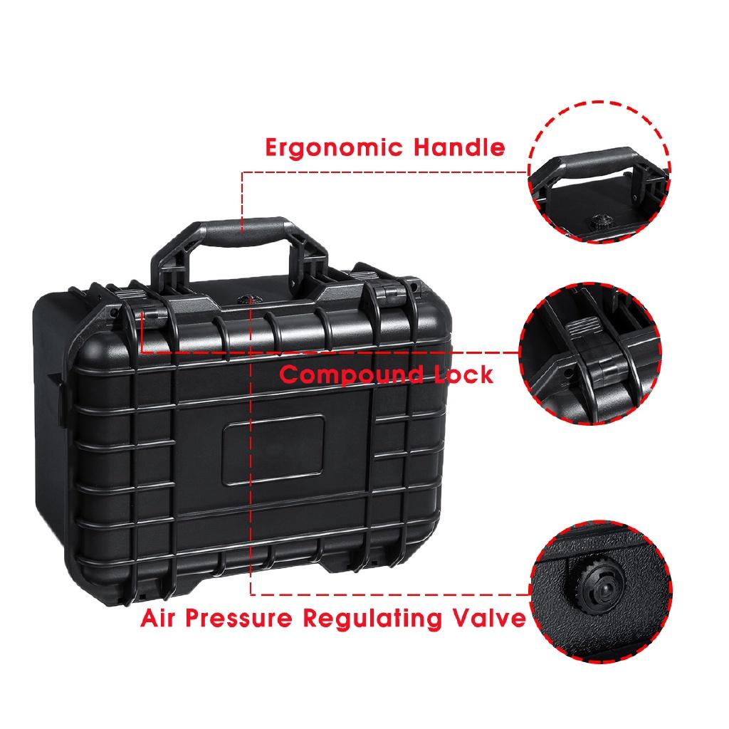 Waterproof Safety Tool Case Sealed Box Equipment Impact Resistant Tool Box Suitcase Tool Container Black 325x215x172mm