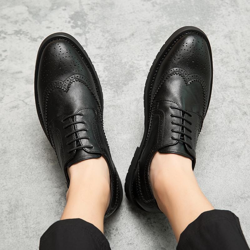 Dress Leather Shoes Mens Business Office Work Brogues High Quality Comfortable Formal Wedding Shoe Lace Up Black Men Shoes