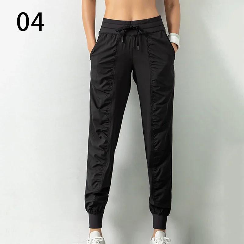 Sweatpants Fabric Drawstring Running Sport Joggers Women Quick Dry Athletic Gym Fitness with Two Side Pockets Exercise Pants