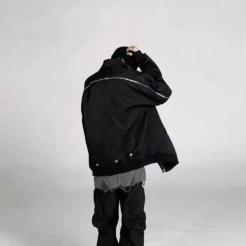 2025 American Retro Men's Workwear Style Metal Zipper Jacket – Trendy, Loose, and Versatile Design