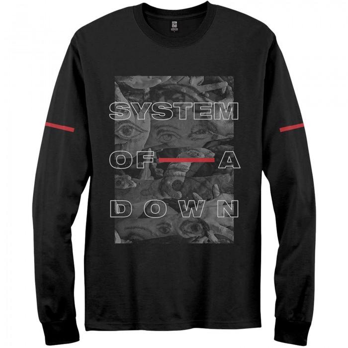 Camiseta de manga comprida unissex System Of A Down para adultos com colagem de olhos M preto
