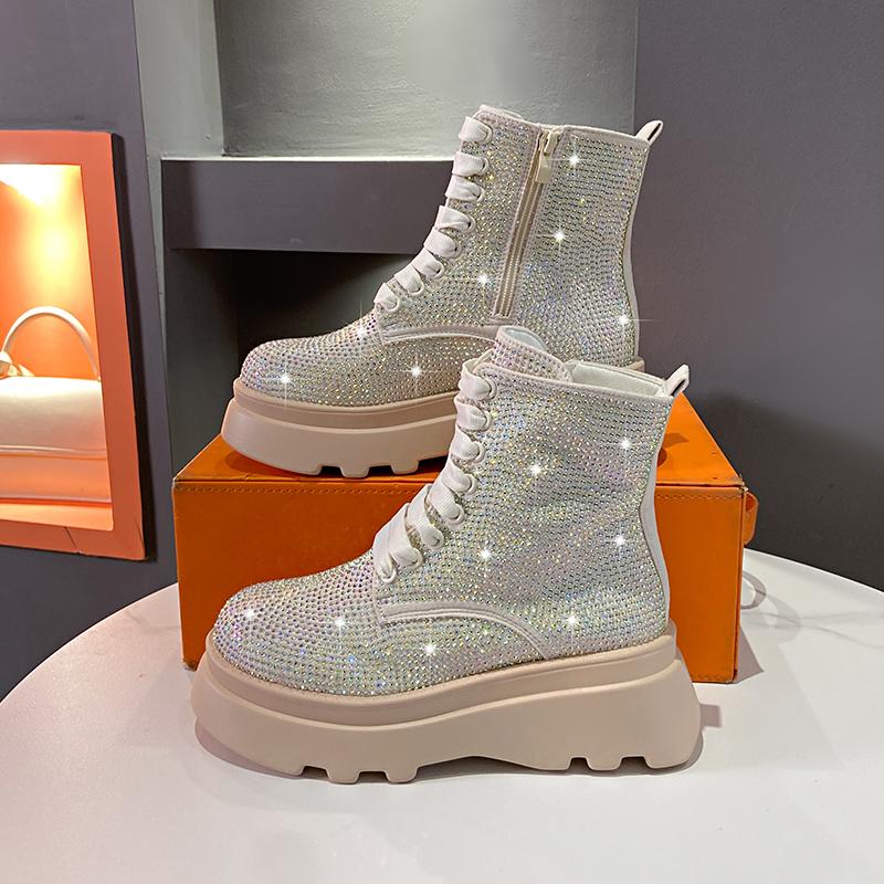 Fashion New Fashionable Shining Luxury Women's Boots Thick Plush Platform Women's Ankle Boots Winter Designer Water Diamond Warm Shoes