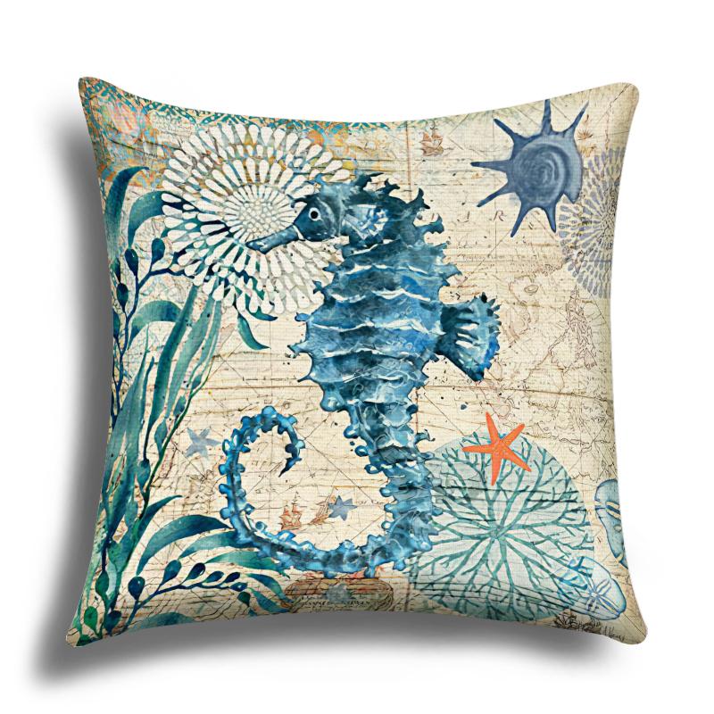 Linen Pillowcase, Marine Life Printing Cushion Cover 40x40 50x50 60x60, Suitable for Bed Car Sofa, Pattern Can Be Customized