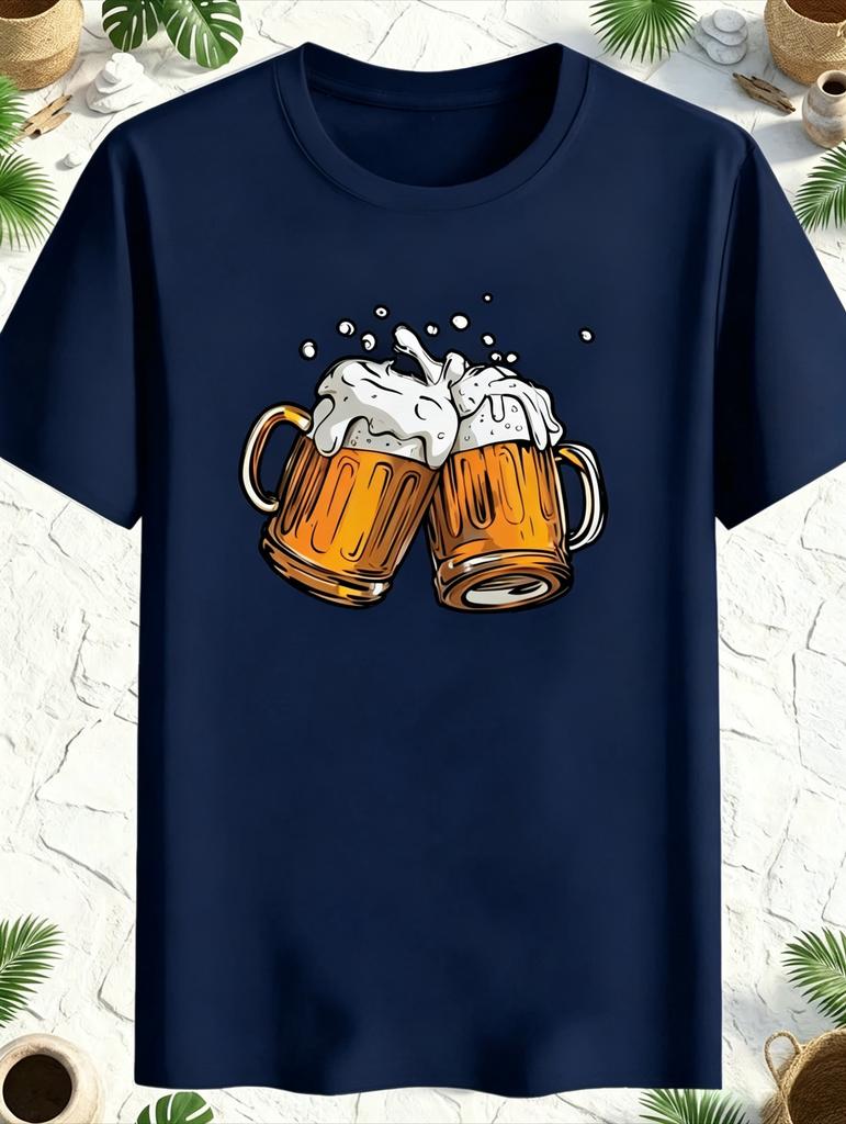 New Model Beer Cup Pattern Unisex Summer Casual TShirt Versatile Trendy Made 100 Pure Cotton With Soft Fabric And A Loose Style