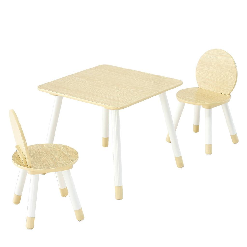 Kids Table and 2 Chairs Set, Toddler Table and Chair Set with Rounded Edge Design & Graffiti Desktop, Wooden Desk for Art, Craft, Reading, Learning,