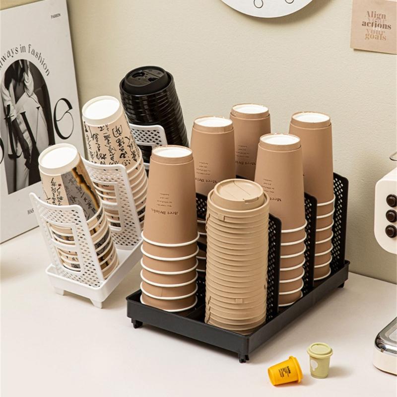 Disposable Cup Dispenser and Lid Storage Rack Cup Dispenser Cup Rack for Kitchen Bar or Break Room Organization