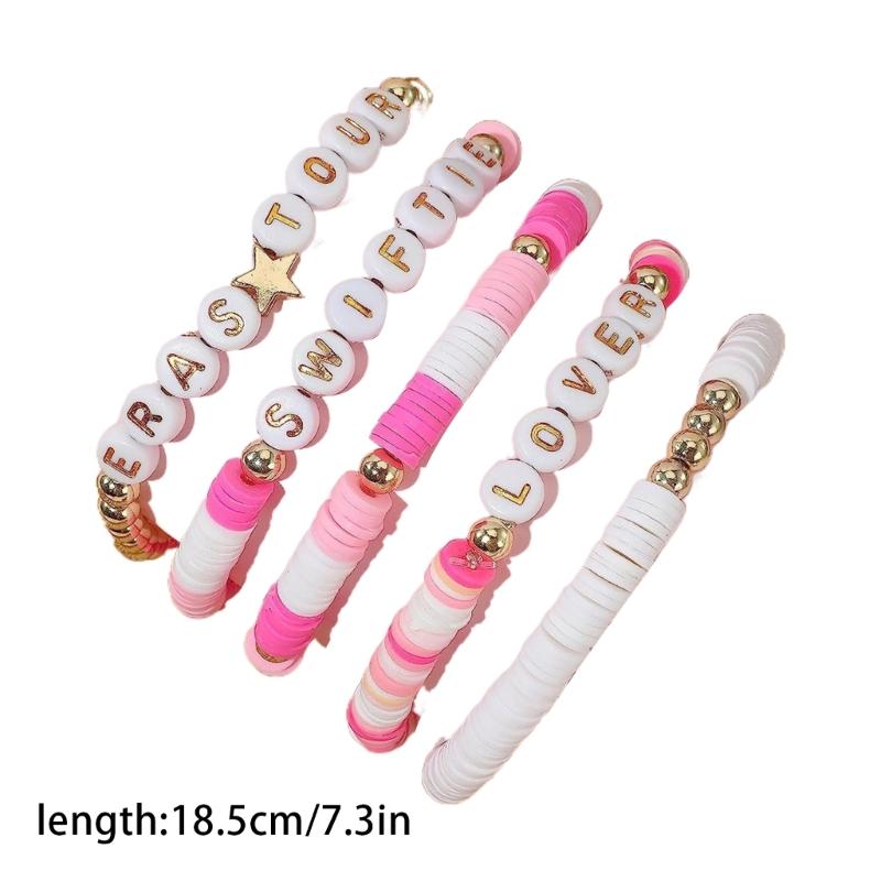 5Pcs/lot Multicolor Soft Clay Beads Bracelets Beaded Elastic Bangles Stackable