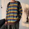 Korean Contrasting Colors Striped Pullovers Knitted Men's Casual Loose Autumn Winter O-Neck Long Sleeve Sweaters