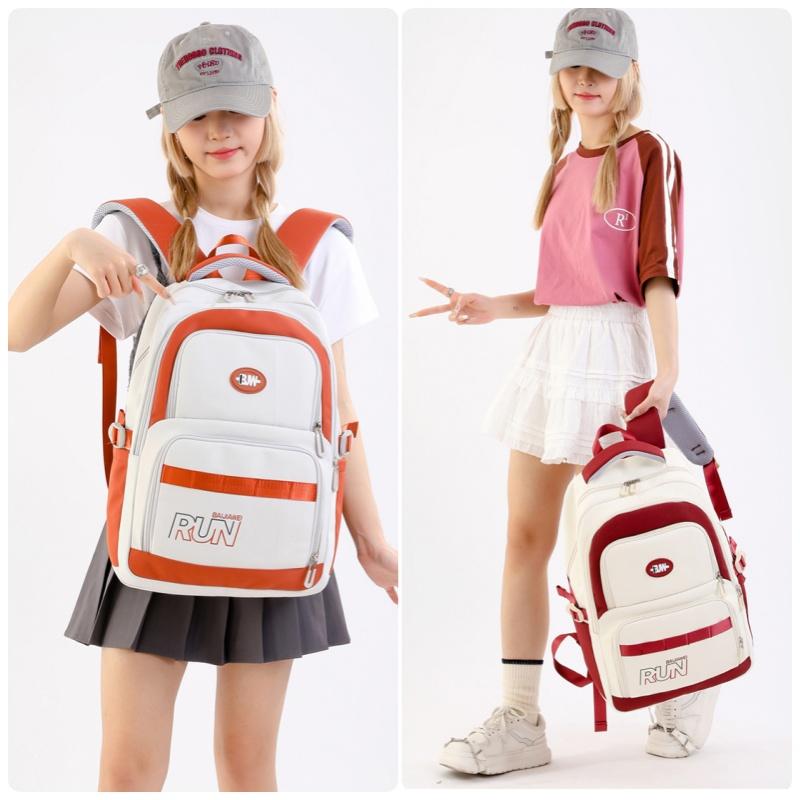 BAIJIAWEI 2025 New Fashionable Contrasting Color Schoolbags Junior High School Students Large Capacity Backpack Simple Letters Teenager Light Book Bag