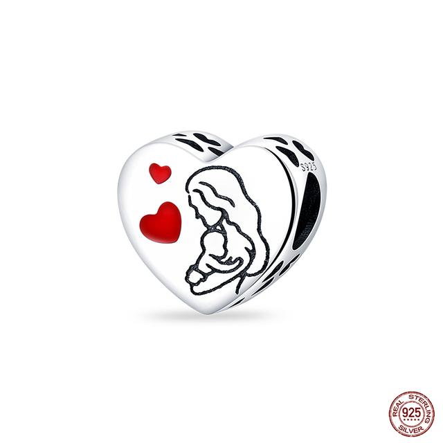 New 925 Sterling Silver Red Color Series Heart Shape Charms Beads Lucky Jewelry Gifts