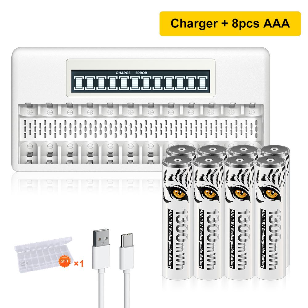 PALO 4-20pcs Rechargeable AA Batteries 1300mWh Li-Ion HR03 with LCD USB Battery Charger for Toys, Remote Controls